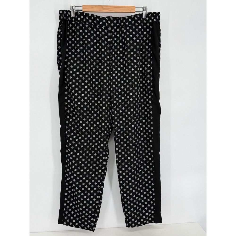 Chico's Womens Black Sz 2 (US 8-10) Polka Dot Pants Elastic Waist Side Stripe